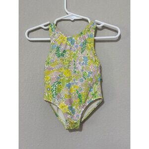 Jacadi Baby Girl Liberty One Piece Swimsuit 6 Months Floral Ruffle Bow Preppy